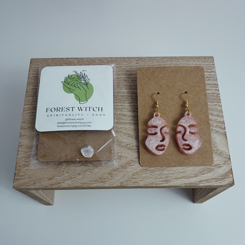 Woman Face Light Sparkly Pink Minimalist Earrings, Feminist Earrings, Lesbian/bi